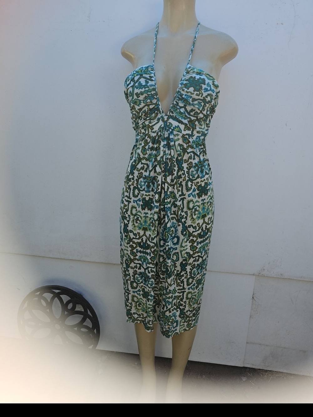 T-Bags Green and White Paisley Halter Dress